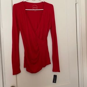 NWT INC  red deep v neck long sleeve